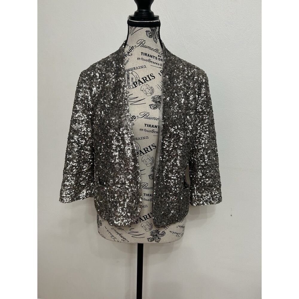 APT 9 Antique Silver Sequins Bolero Jacket Glam Rock Streetwear Size S